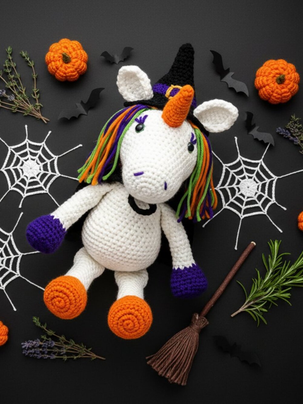 Sabrina the Unicorn Witch | Crochet Halloween Decoration Stuffed Animal
